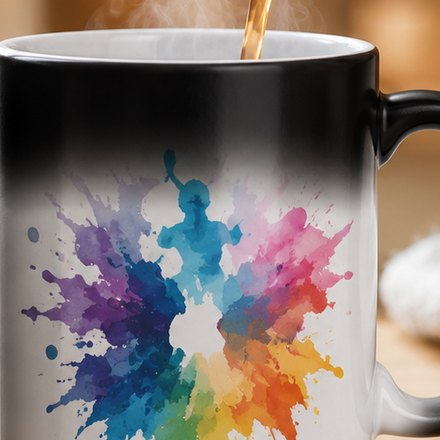La misma taza revelando su estampación con líquido caliente