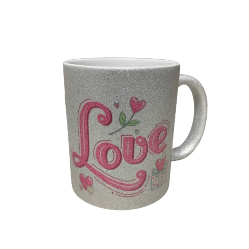 Taza de cerámica con esterior plateado, de 350 ml.